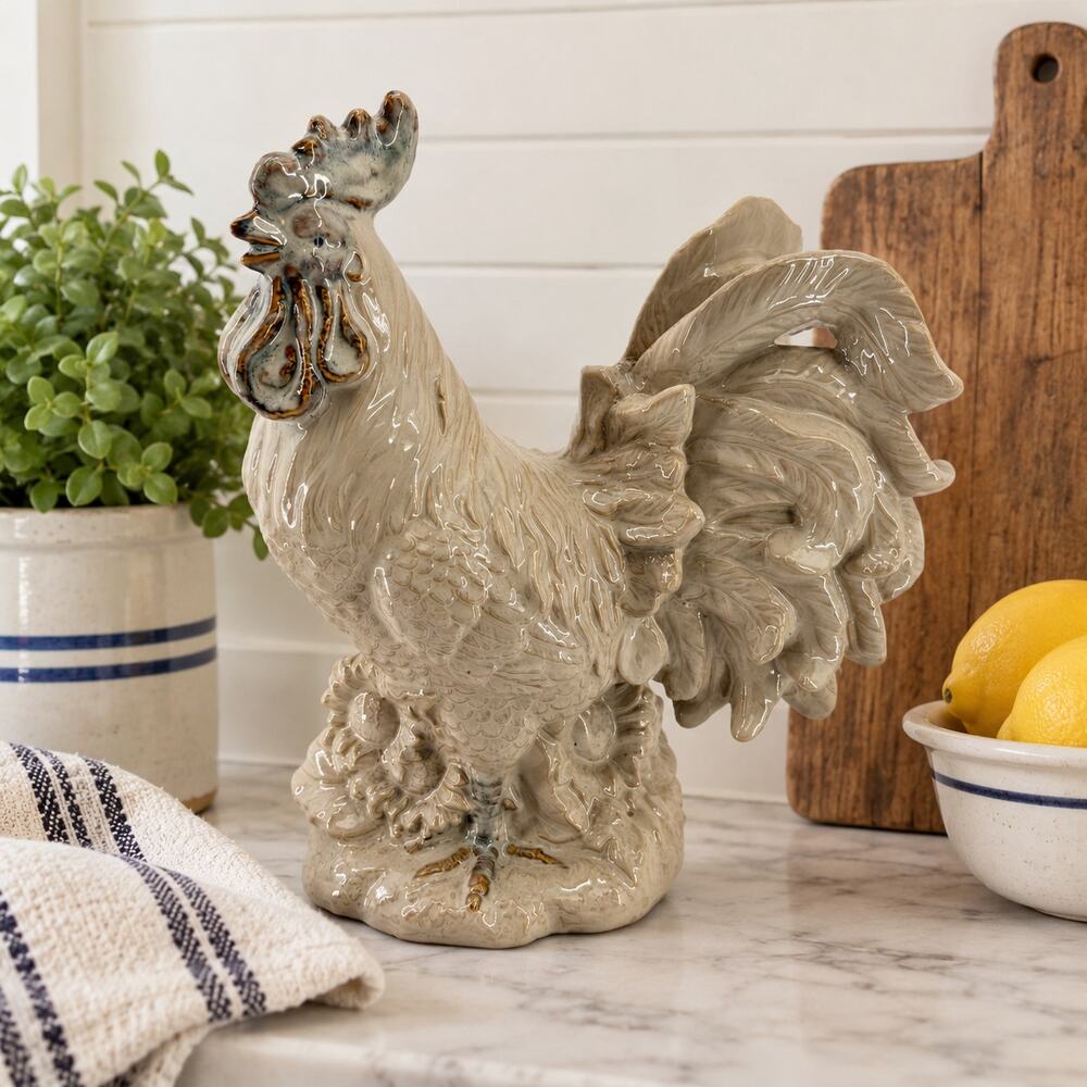 Ceramic Rooster Figurine Farmhouse Country Kitchen Cottage Decor Vintage Chip